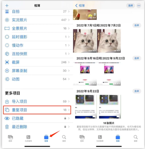 黄南苹果手机维修分享iOS 16 中相册重复项目功能使用方法 